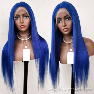 Blue Colored Lace Front Wigs For Black Women 100 Human Hair Wig Vendors Wholesale Virgin Brazilian Hair HD Lace Frontal Wigs
